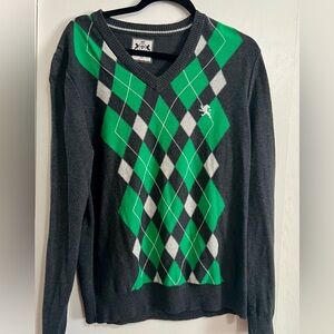 Express Argile Green And Grey V Neck Sweater Cotton Size L Excellent Condition